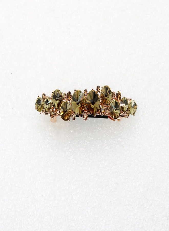 Faship Smoked Topaz Chocolate Brown Rhinestone Crystal Floral Small Hair Barrette Clip - Image 2